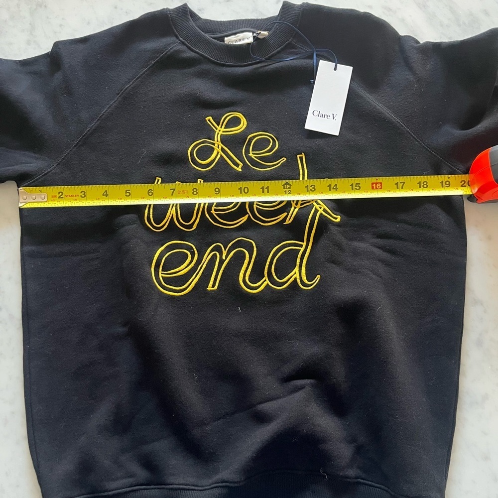 NWT Clare V. Sweatshirt in Black w/ Marigold Embroidered Le Weekend XS - Picture 6 of 6